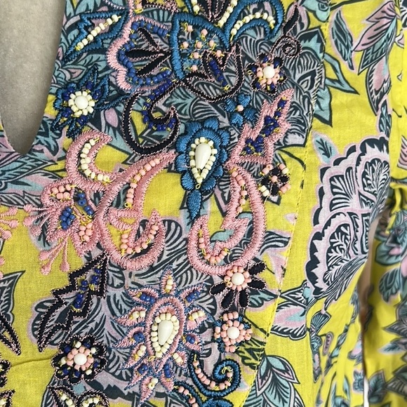 NEW Sundance Sefina Yellow Floral Embroidered Beaded Tunic Top Mini Dress - S - Picture 5 of 13